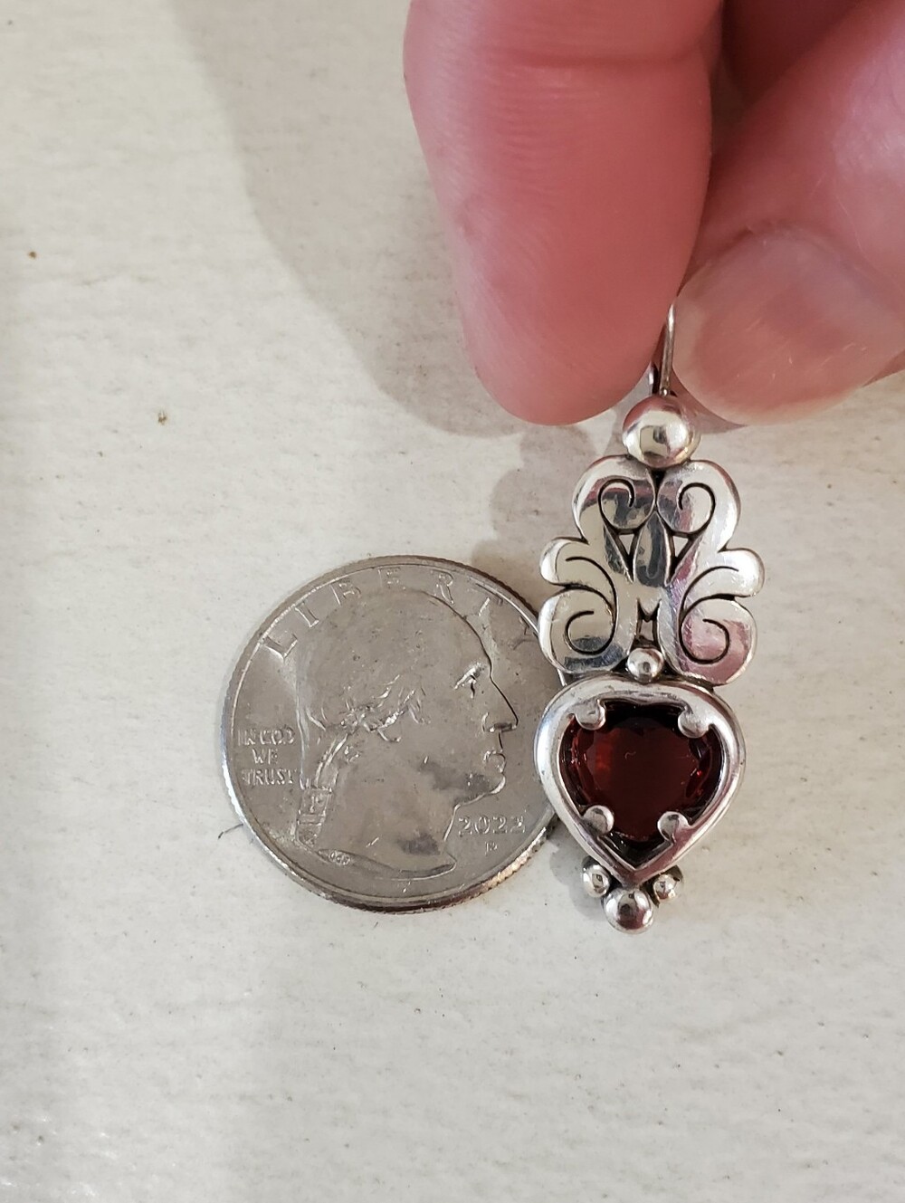 Brighton Silver Tone Heart Drop Earrings with Garnet Color Stones - Picture 6 of 7